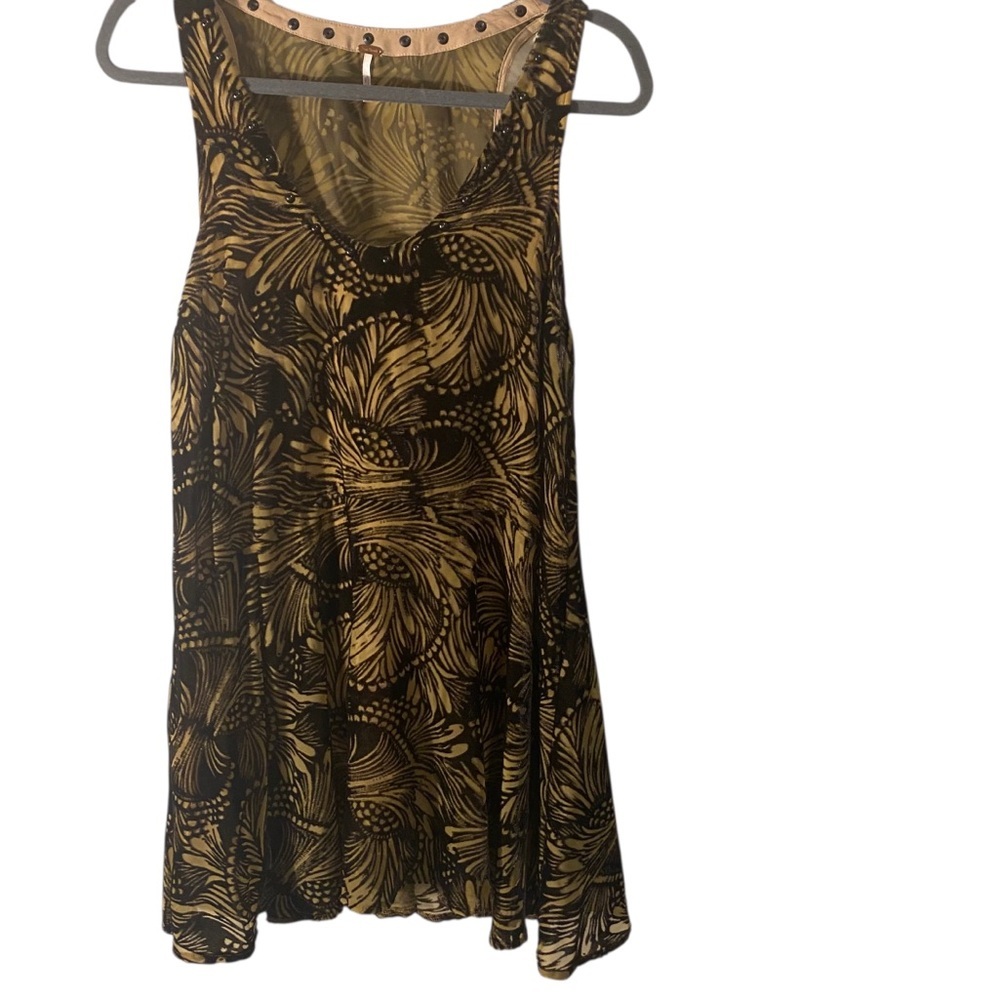 FREE PEOPLE Ellie Velvet Black & Tan Burnout Sleeveless Mini Boho Festival Dress